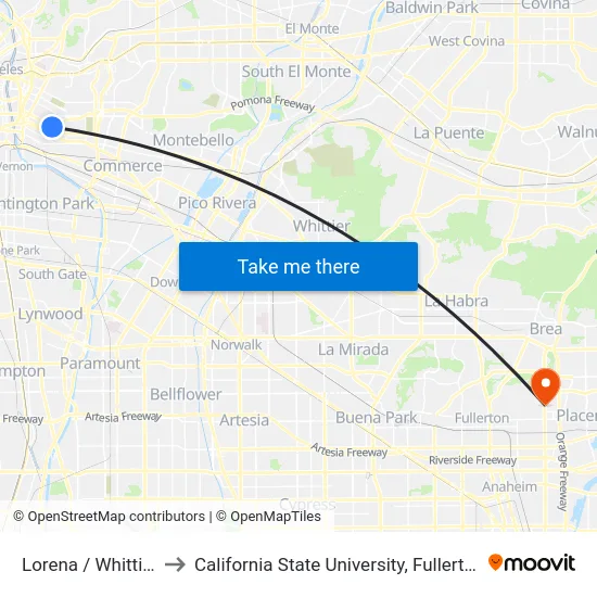 Lorena / Whittier to California State University, Fullerton map