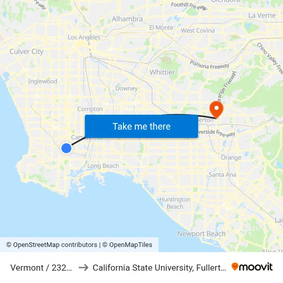 Vermont / 232nd to California State University, Fullerton map