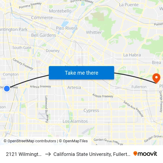 2121 Wilmington to California State University, Fullerton map