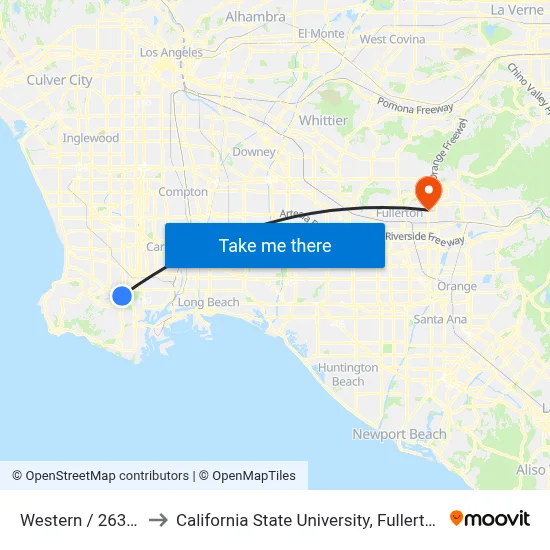Western / 263rd to California State University, Fullerton map