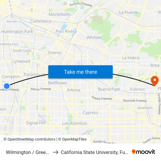 Wilmington / Greenleaf to California State University, Fullerton map