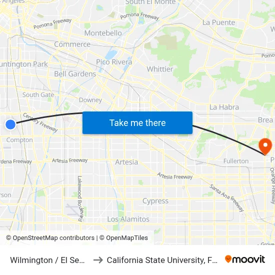 Wilmington / El Segundo to California State University, Fullerton map