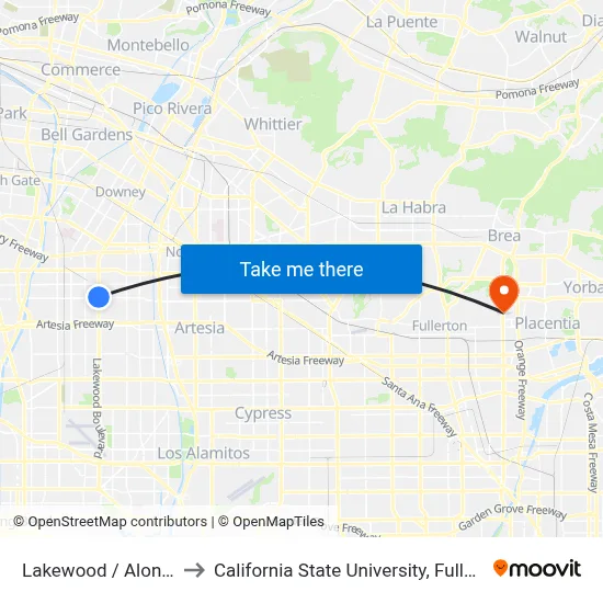 Lakewood / Alondra to California State University, Fullerton map