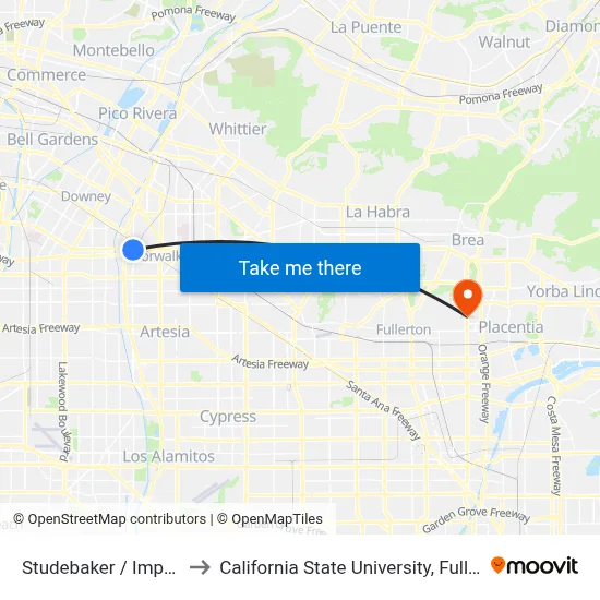 Studebaker / Imperial to California State University, Fullerton map