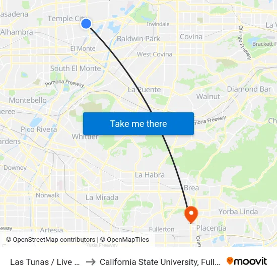 Las Tunas / Live Oak to California State University, Fullerton map