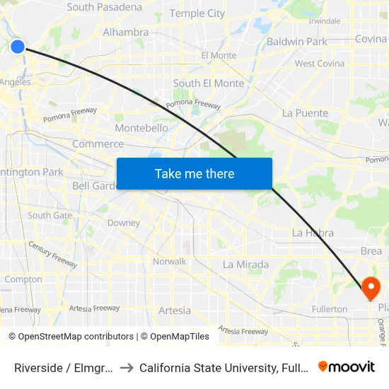 Riverside / Elmgrove to California State University, Fullerton map
