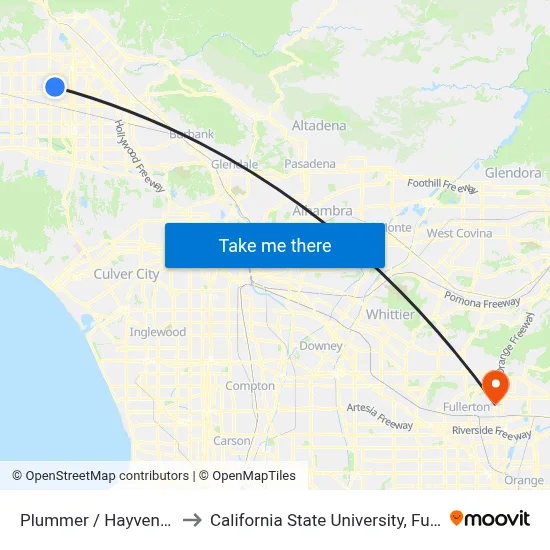 Plummer / Hayvenhurst to California State University, Fullerton map