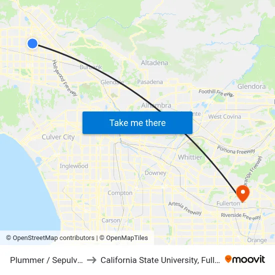Plummer / Sepulveda to California State University, Fullerton map
