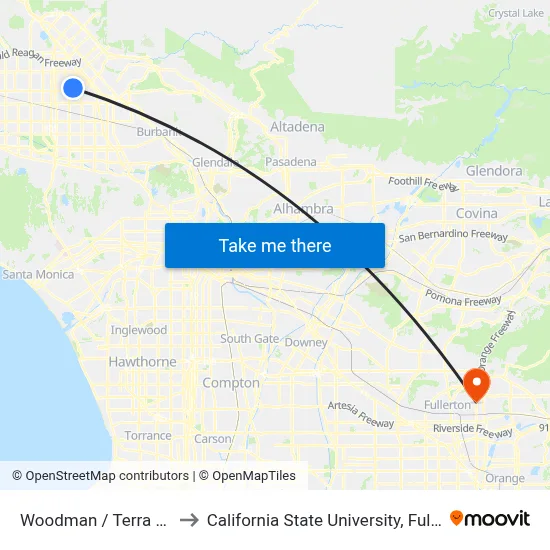 Woodman / Terra Bella to California State University, Fullerton map