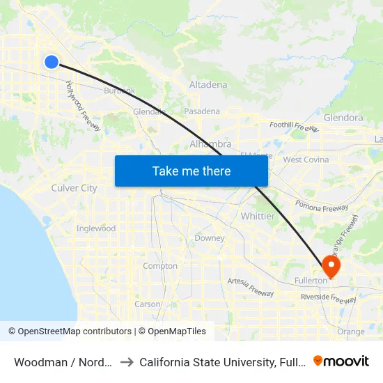 Woodman / Nordhoff to California State University, Fullerton map