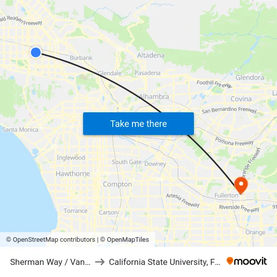Sherman Way / Van Nuys to California State University, Fullerton map