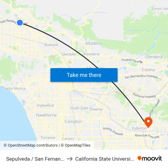 Sepulveda / San Fernando Mission to California State University, Fullerton map