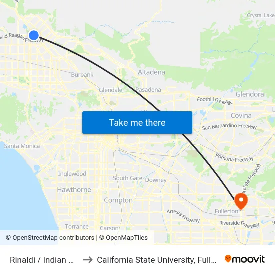 Rinaldi / Indian Hills to California State University, Fullerton map