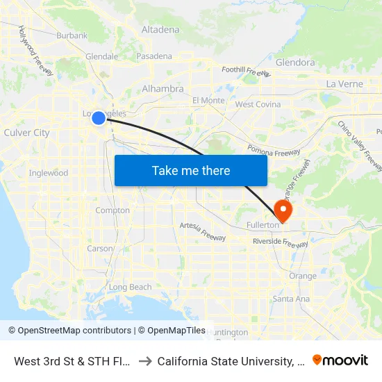 West 3rd St & STH Flower St to California State University, Fullerton map