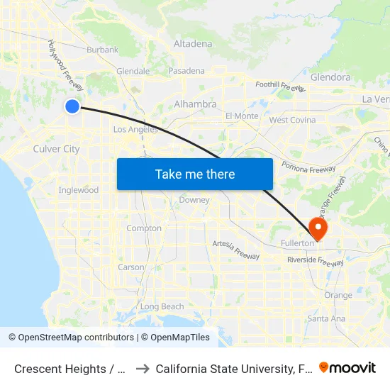 Crescent Heights / Sunset to California State University, Fullerton map