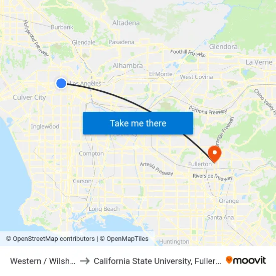 Western / Wilshire to California State University, Fullerton map