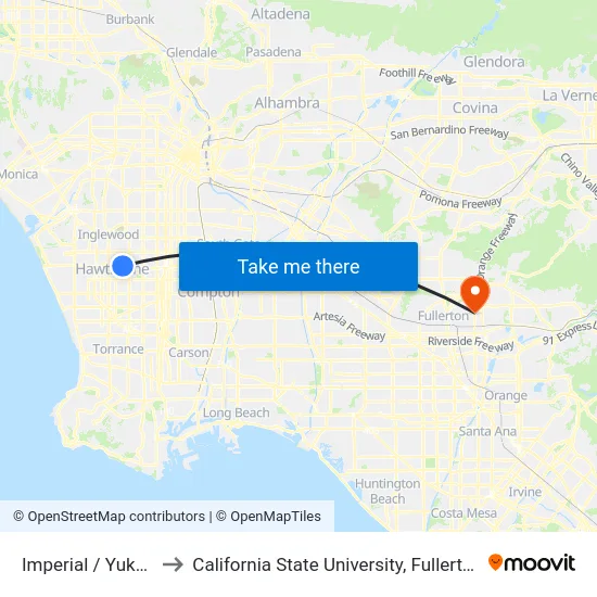 Imperial / Yukon to California State University, Fullerton map