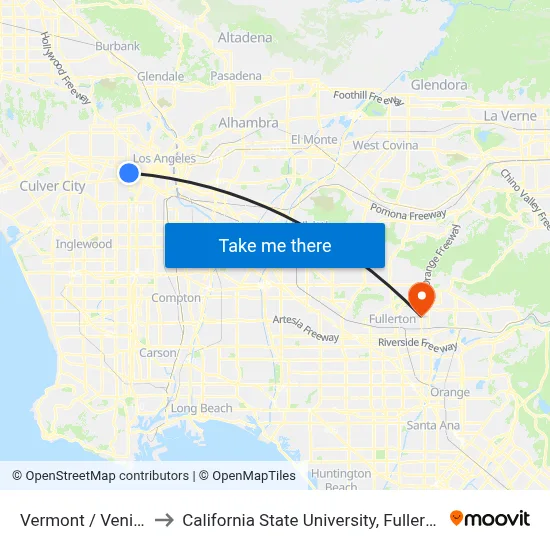 Vermont / Venice to California State University, Fullerton map