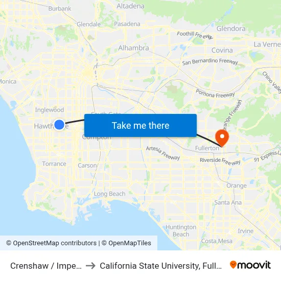 Crenshaw / Imperial to California State University, Fullerton map