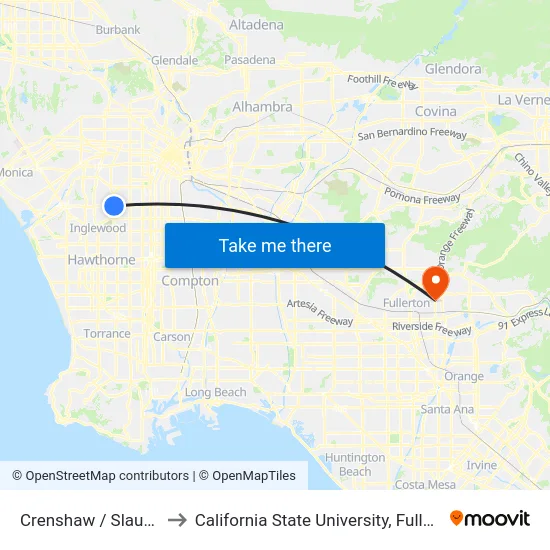 Crenshaw / Slauson to California State University, Fullerton map
