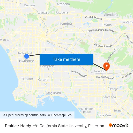Prairie / Hardy to California State University, Fullerton map