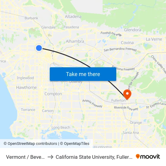 Vermont / Beverly to California State University, Fullerton map
