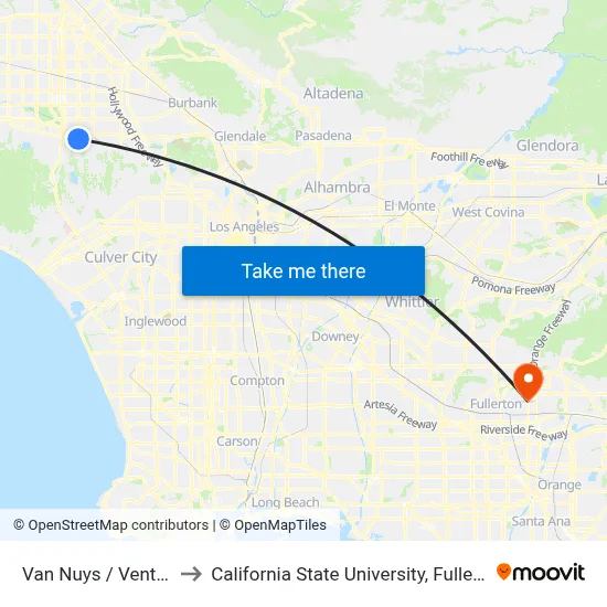 Van Nuys / Ventura to California State University, Fullerton map