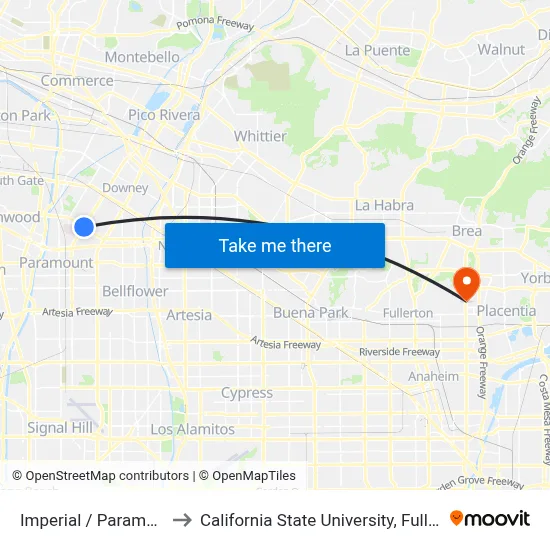 Imperial / Paramount to California State University, Fullerton map