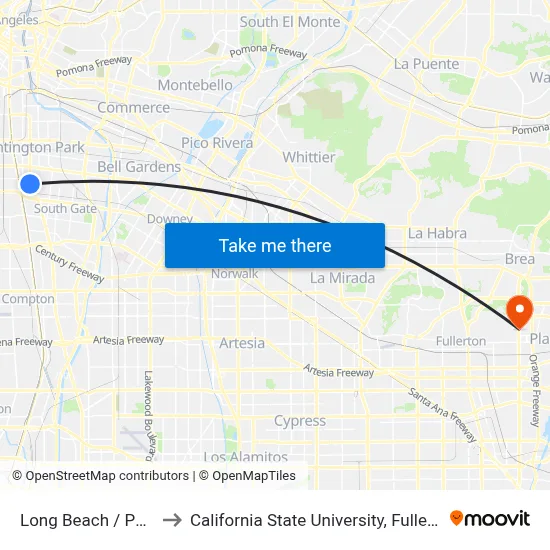 Long Beach / Palm to California State University, Fullerton map