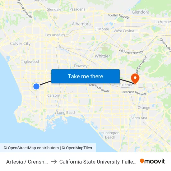 Artesia / Crenshaw to California State University, Fullerton map