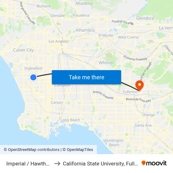 Imperial / Hawthorne to California State University, Fullerton map