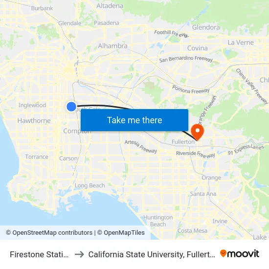 Firestone Station to California State University, Fullerton map