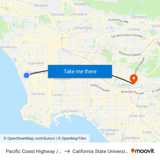 Pacific Coast Highway / El Segundo to California State University, Fullerton map