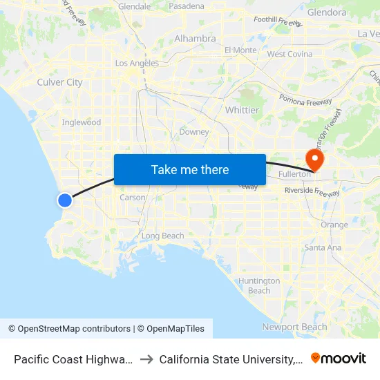 Pacific Coast Highway / Ruby to California State University, Fullerton map