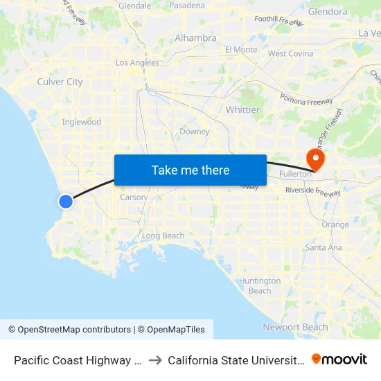 Pacific Coast Highway / Sapphire to California State University, Fullerton map