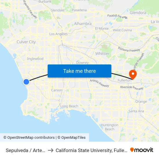 Sepulveda / Artesia to California State University, Fullerton map