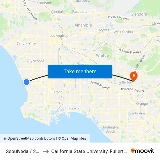 Sepulveda / 2nd to California State University, Fullerton map