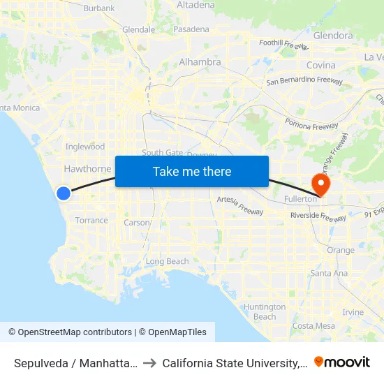 Sepulveda / Manhattan Beach to California State University, Fullerton map