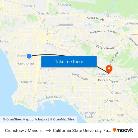 Crenshaw / Manchester to California State University, Fullerton map