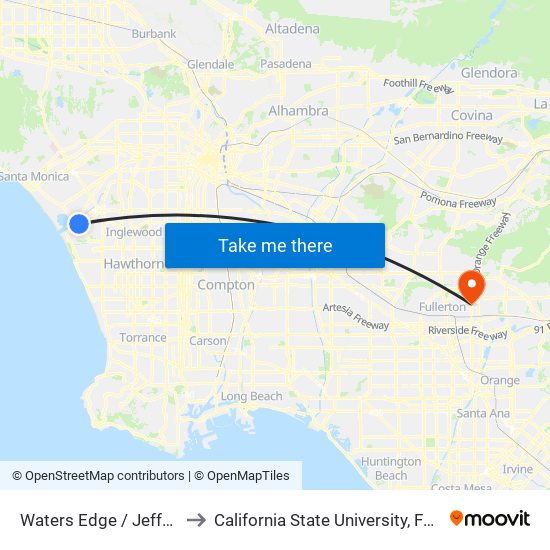 Waters Edge / Jefferson to California State University, Fullerton map