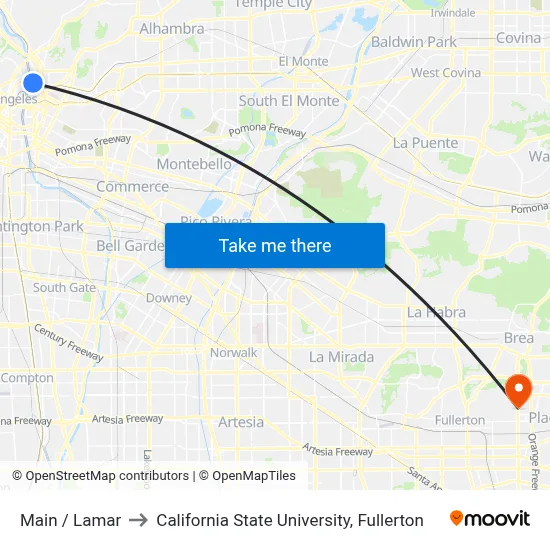 Main / Lamar to California State University, Fullerton map