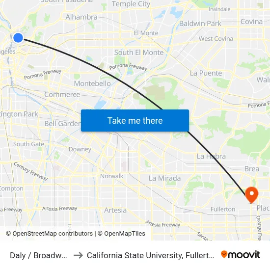 Daly / Broadway to California State University, Fullerton map
