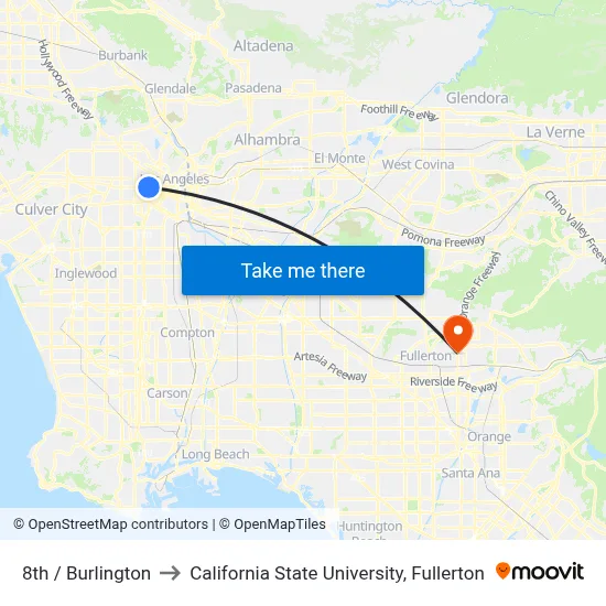 8th / Burlington to California State University, Fullerton map