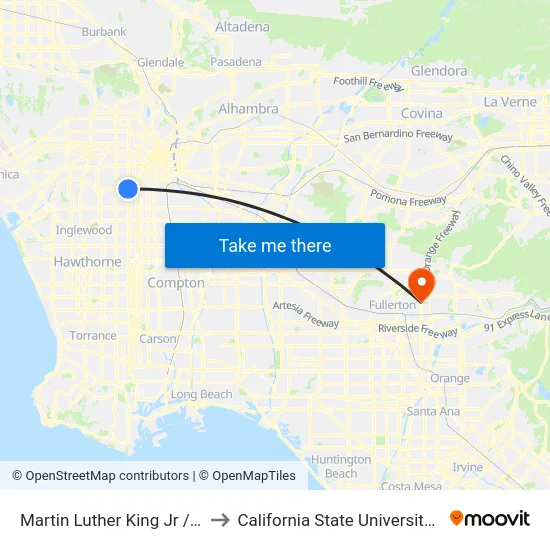 Martin Luther King Jr / Vermont to California State University, Fullerton map