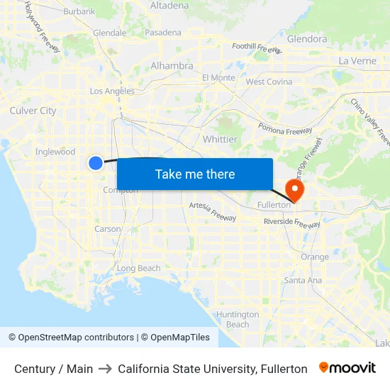 Century / Main to California State University, Fullerton map