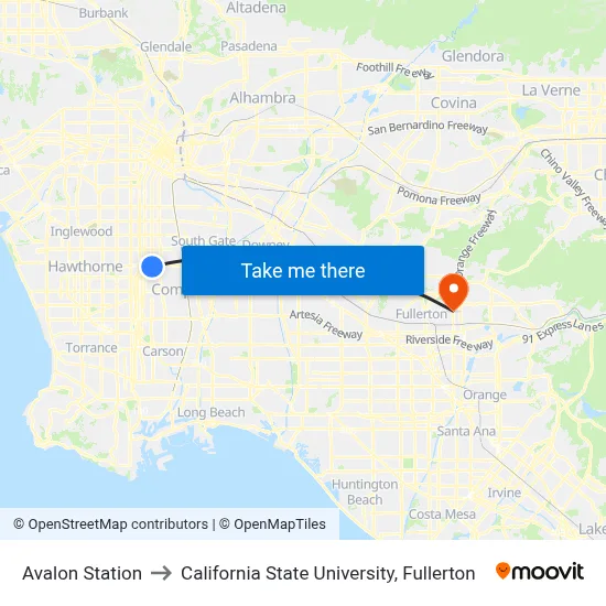 Avalon Station to California State University, Fullerton map