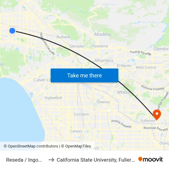 Reseda / Ingomar to California State University, Fullerton map