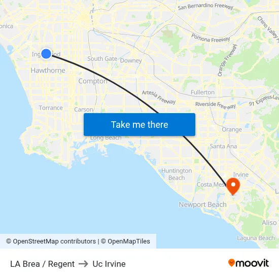 LA Brea / Regent to Uc Irvine map