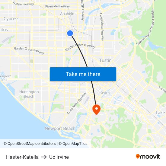 Haster-Katella to Uc Irvine map