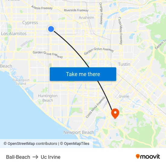 Ball-Beach to Uc Irvine map